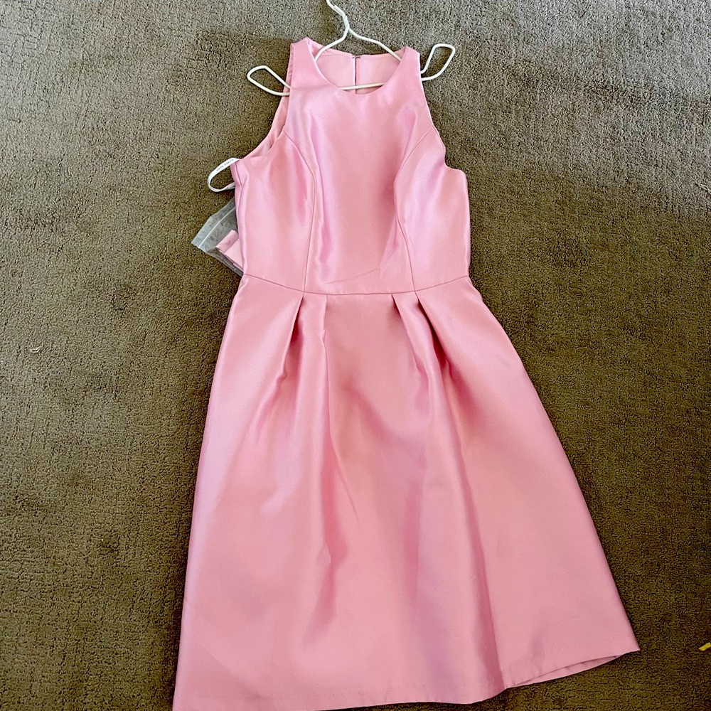 high neck satin cocktail dress with pockets- Blush